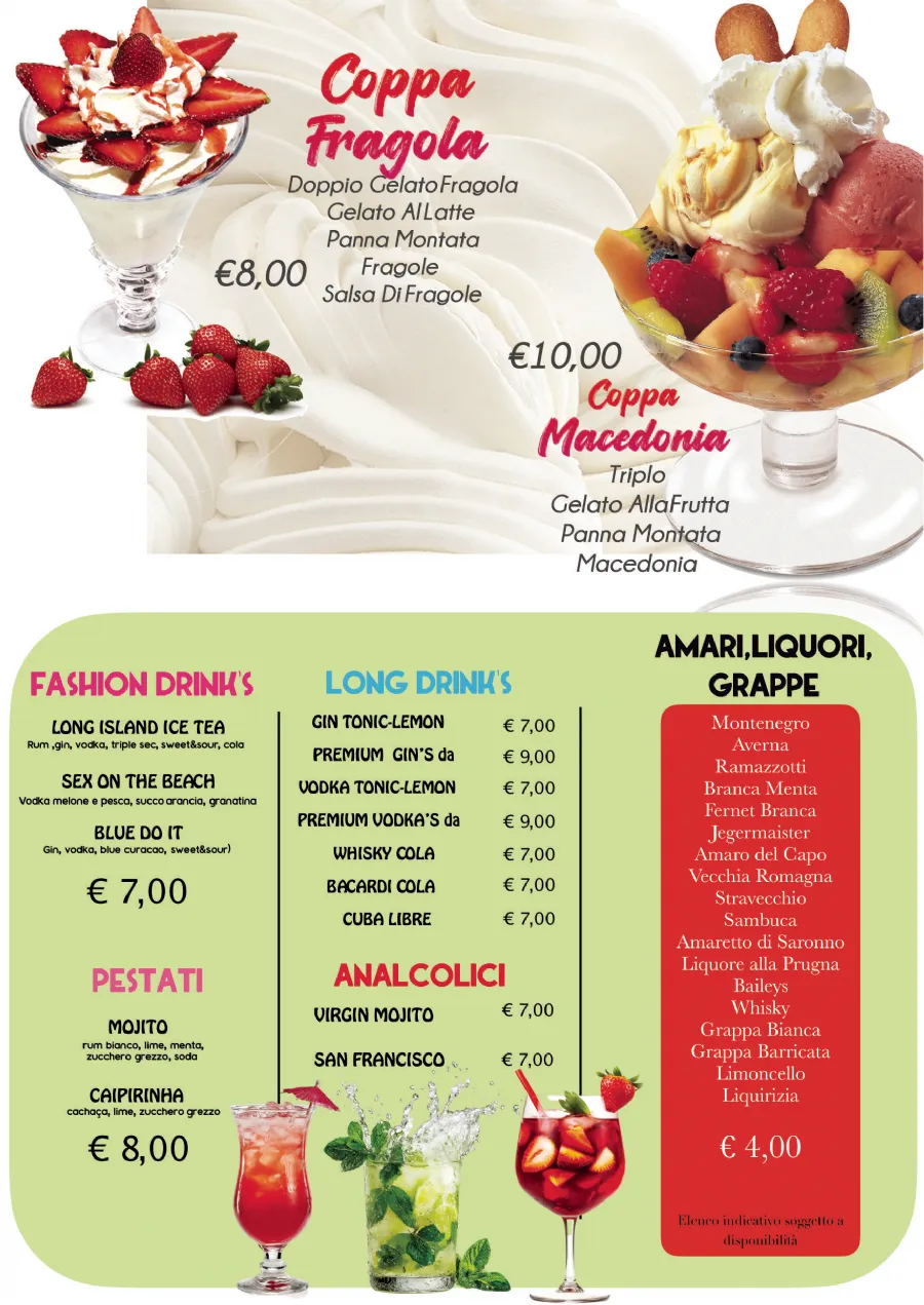 Listino online : Nuovo listino Bar Maja Bibione